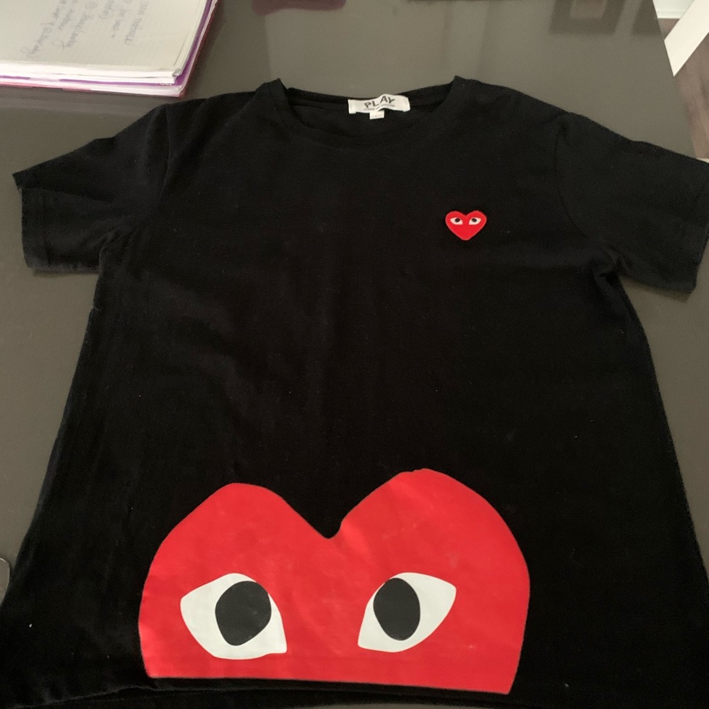 Comme des Garcons Black Tee with Red Heart Design